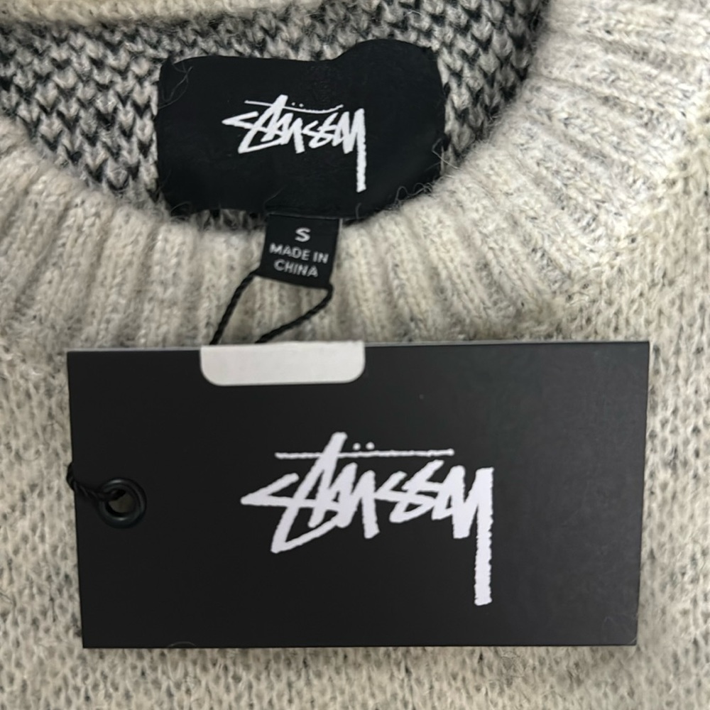 🆕NWT*STUSSY*🔥RARE🎱CREAM 8 BALL Heavy Brushed Mohair Sweater Men’s SMALL✨ - Picture 9 of 16